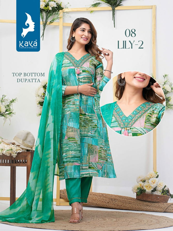 Lily 2 By Kaya Rayon Foil Printed Kurti With Bottom Dupatta Wholesale Price In Surat